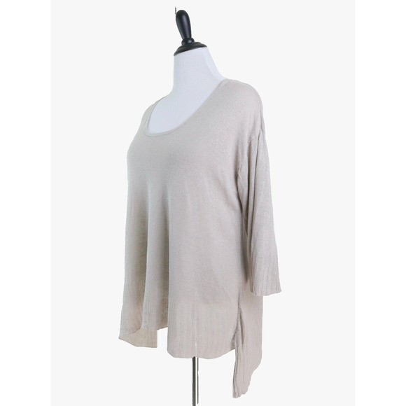 J Jill Size M Linen Blend Knit Top Lightweight Asymmetrical Hem Beige - Picture 1 of 11